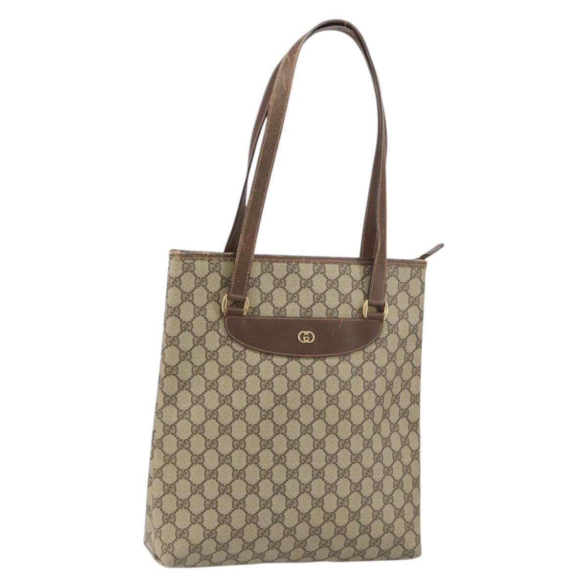 Gucci Gg Supreme Tote Bag Pvc Beige Gold Auth Ep12338